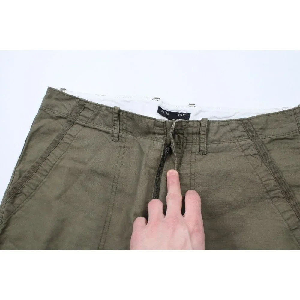 Vintage Banana Republic Mens 33x30 Flat Front Linen Wide Leg Chino Pants Olive